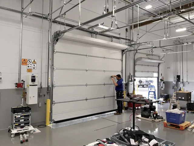 Commercial garage door repair being performed by Colchester Garage Door Repair expert in Colchester