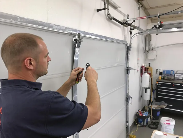 Before and after garage door dent repair by Colchester Garage Door Repair in Colchester