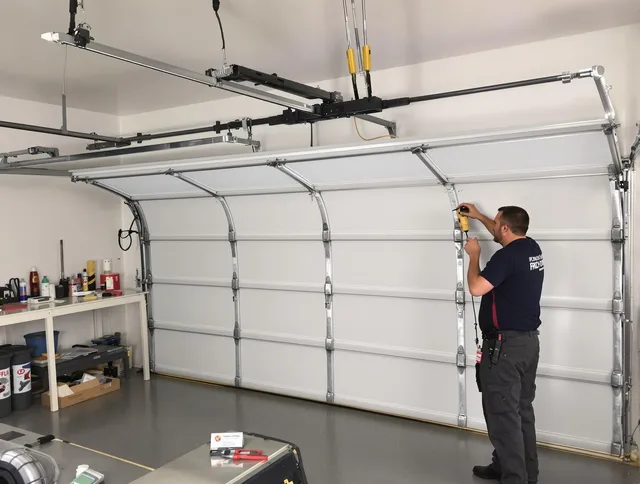 Colchester Garage Door Repair certified technician performing overhead door system repair in Colchester